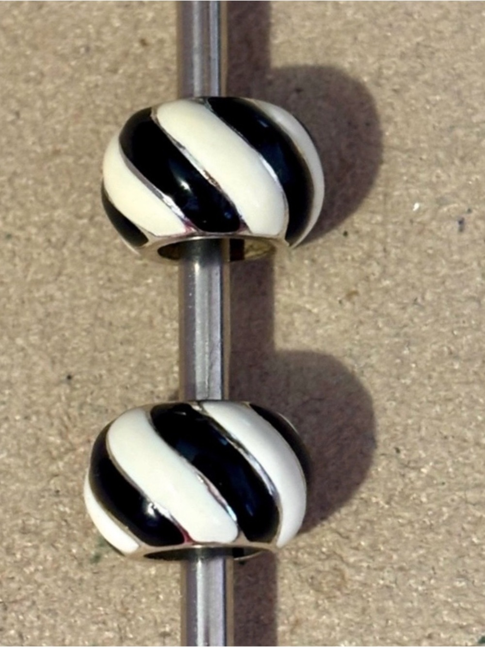 🆕Listing! Two Brighton Candy Stripes beads Enameled in black & white Retired